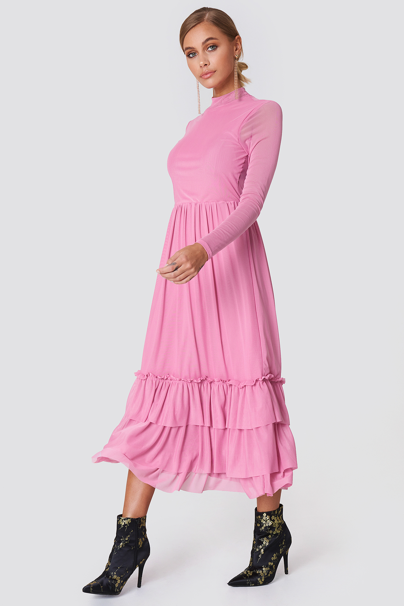 Mesh Frill Dress Pink | na-kd.com